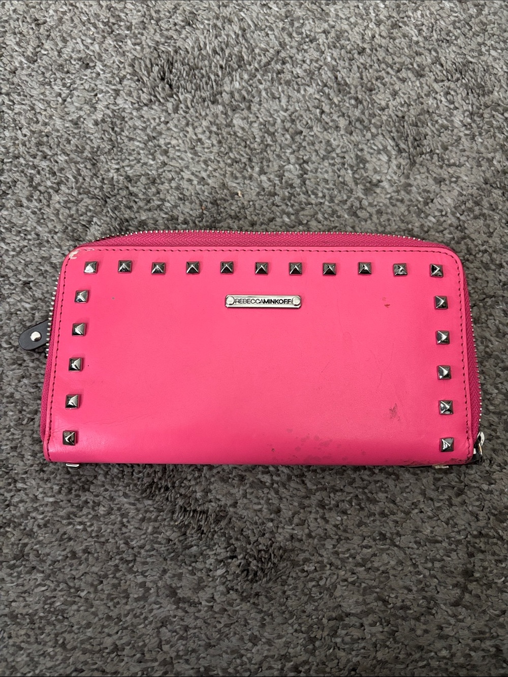 Rebecca Minkoff Neon Pink Studded Zip Wallet